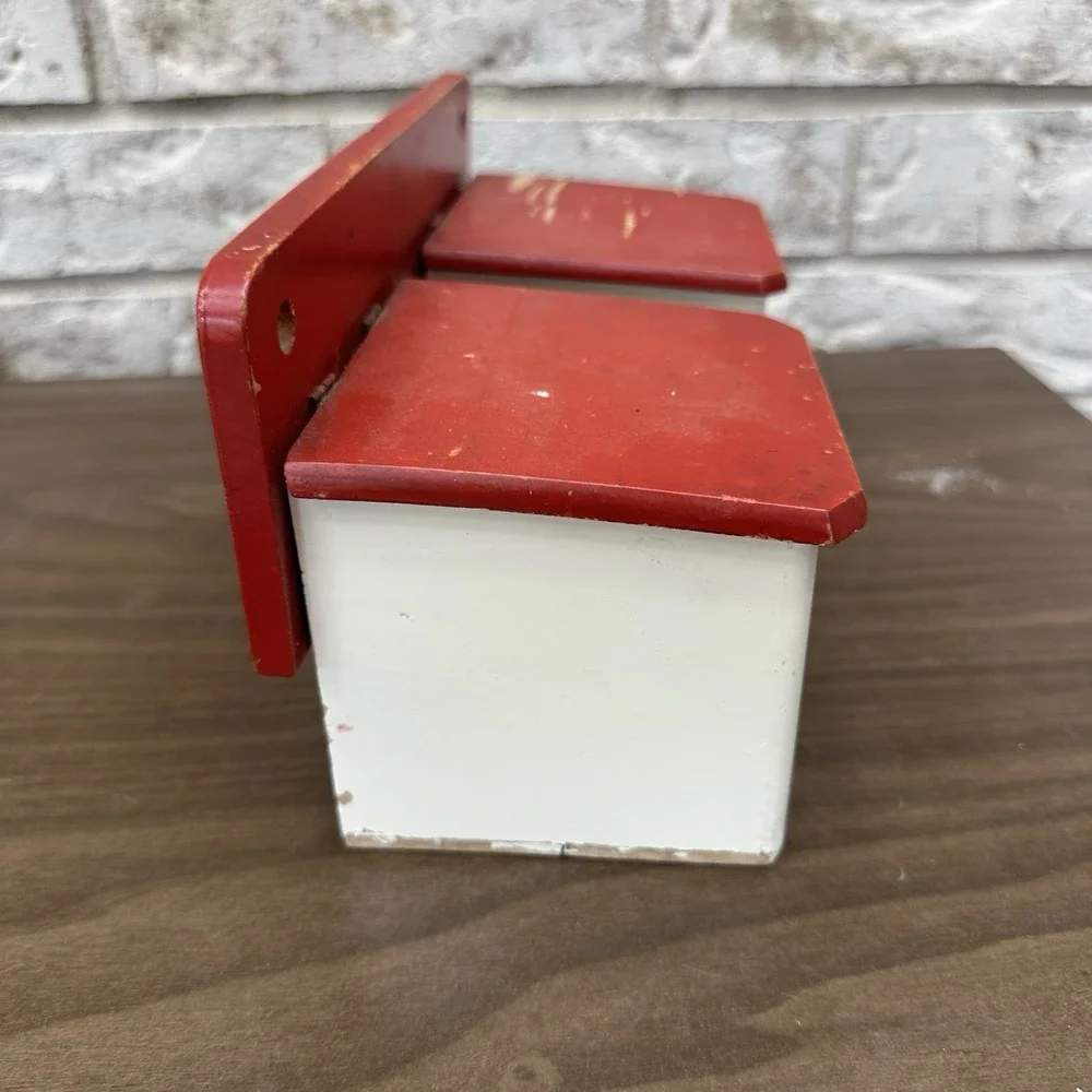 Vintage‎ red & white wall-mounted Wooden kitchen sal & harina containers Holder